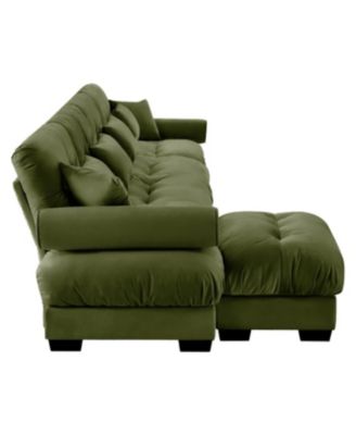  L-Shaped Cloud Sofa, Convertible 4-Seater Modular Couch, Olive Green