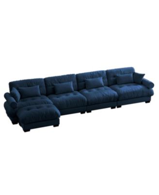 Streamdale L-Shaped Sectional Cloud Sofa, Convertible 4-Seater Modular Couch, Blue