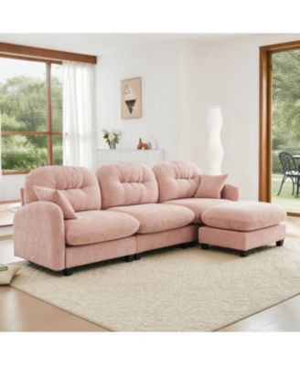 Streamdale Modular L-Shaped Chenille Couch with Ottoman, Pink