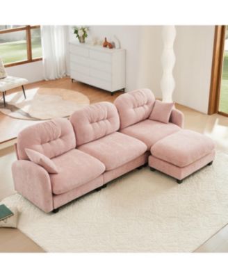 Streamdale Modular L-Shaped Chenille Couch with Ottoman, Pink