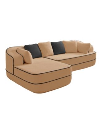 Streamdale Camel Teddy Fabric L-Shaped Chaise Sofa with High Density Sponge