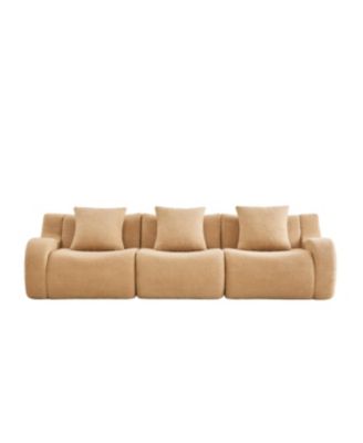 Boneless Sofa, 3 Seat Teddy Fabric, Anti-Slip, No Assembly, Camel
