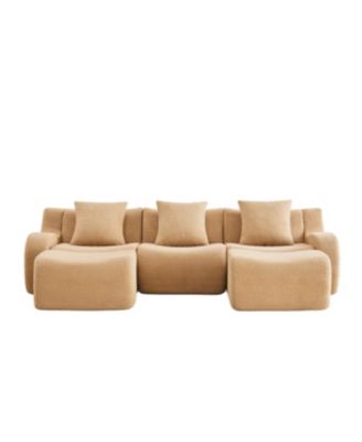 U-shaped Soft Teddy Fabric Boneless Sofa, Camel