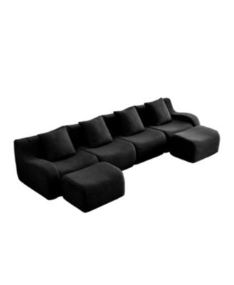Streamdale U-Shaped Boneless Sofa, Teddy Fabric, No Assembly, Black