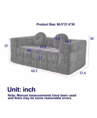 Streamdale Modern Boneless Couch with Two Circular Throw Pillows, Two-Seater Sofa