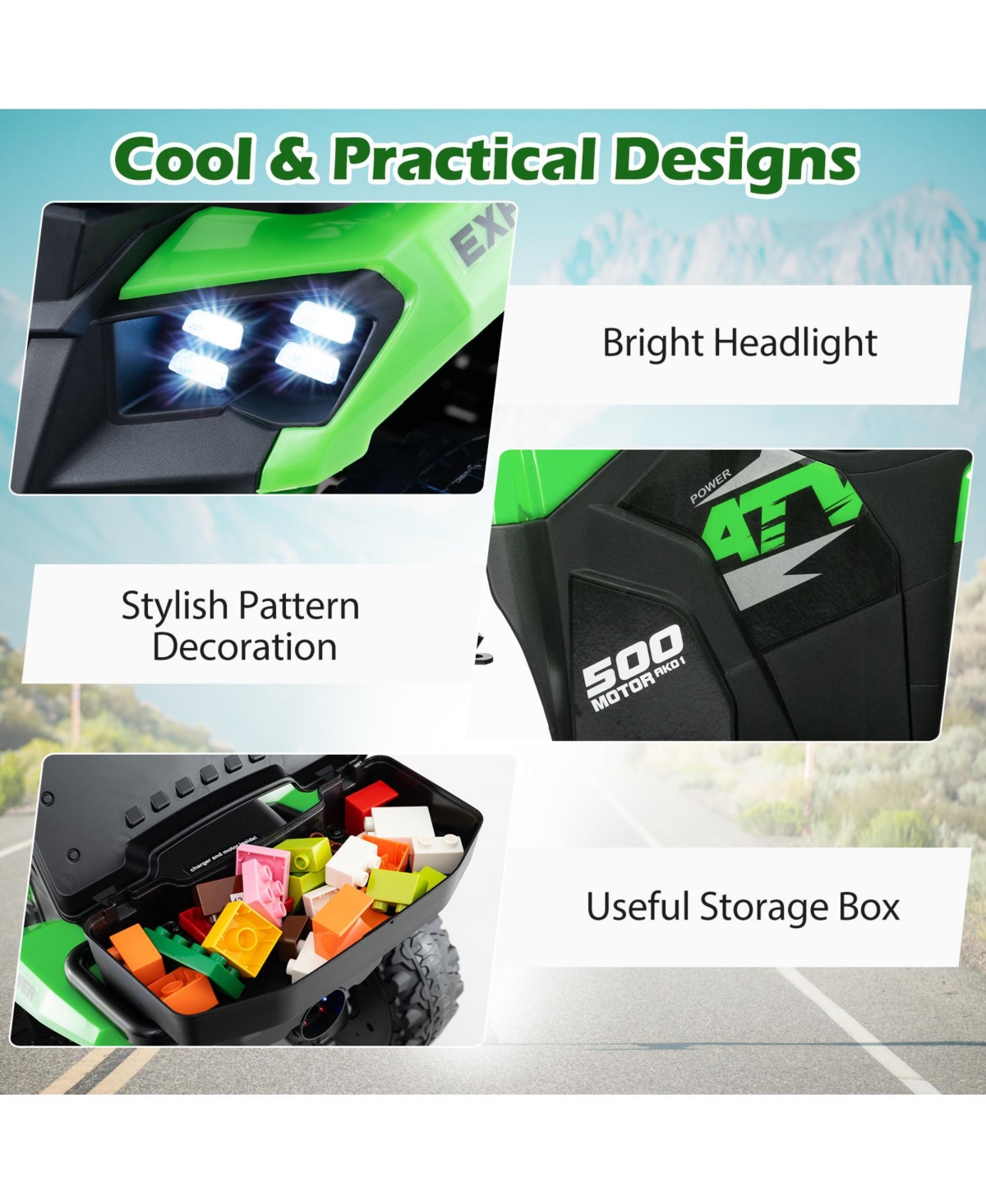 Hongge 6V Kids Ride-On Atv with Spray Function, Music, and Rear Storage Box