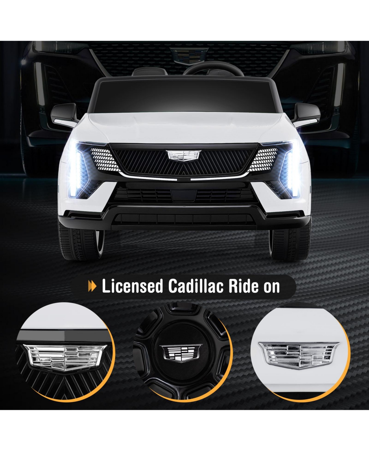 Hongge 24V Licensed Cadillac Two-Seater Ride-On Truck with Remote Control - White