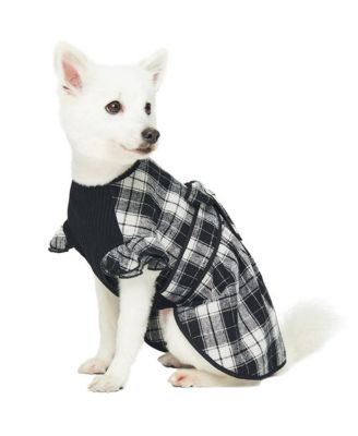 Dogs & Cats & Co. Soft Flannel Plaid Dog Dress with Velvet Bowties in Pink Size 14"