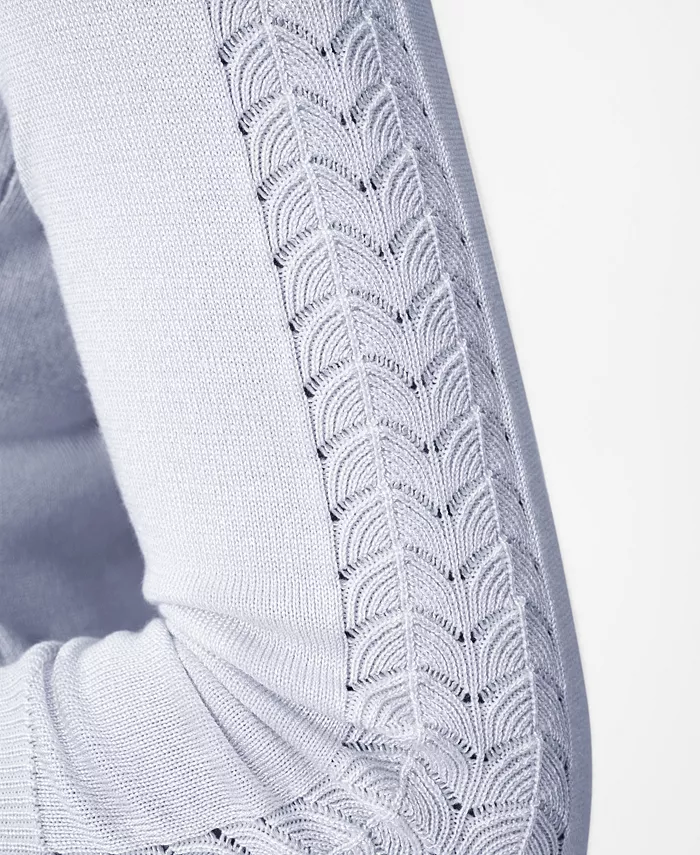 Petite Pointelle-Sleeve Crewneck Sweater - thumbnail 7