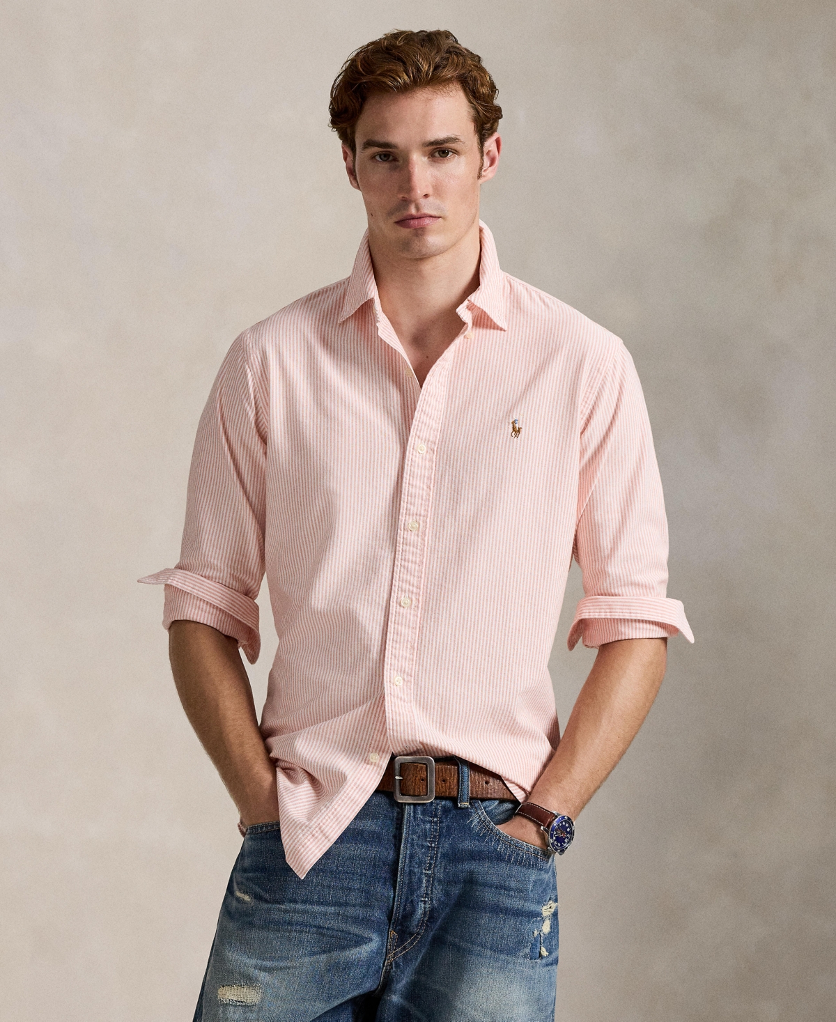 Polo Ralph Lauren Stripe Classic Fit Oxford Button-down Shirt In Pink