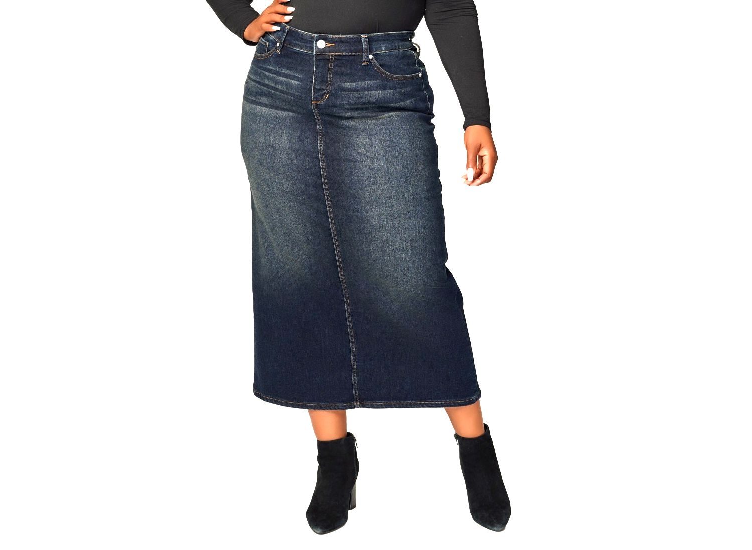 Women's Denim Maxi Skirt in 37"length with side vents