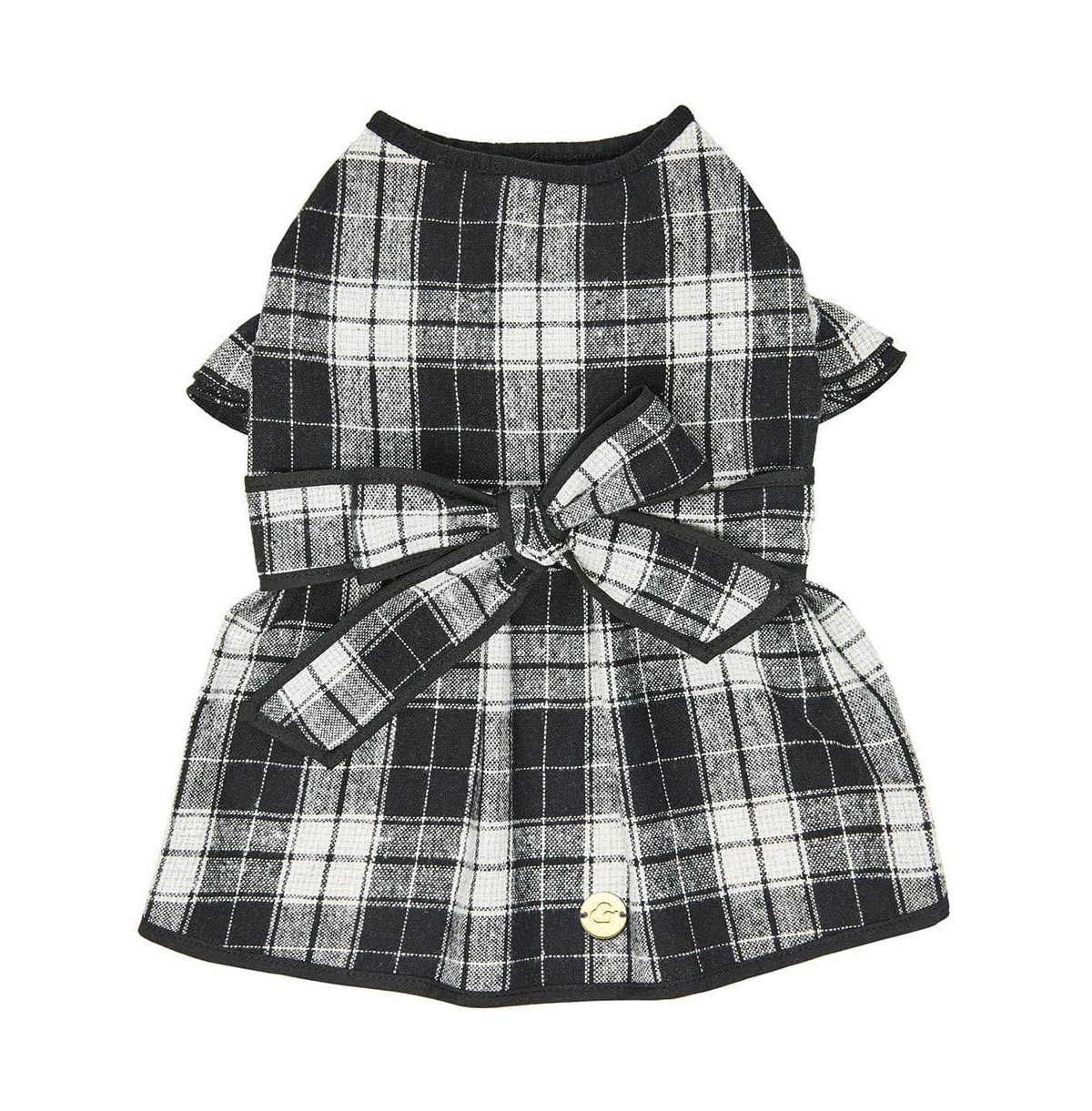 Dogs & Cats Co. Soft Flannel Plaid Dog Dress with Velvet Bowties Pink 16"