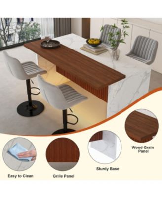 Streamdale Black Marble Kitchen Island with LED Lighting & Grille Details