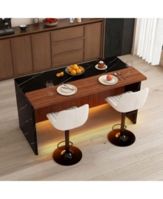 Streamdale White Marble Look Kitchen Island with LED Lighting