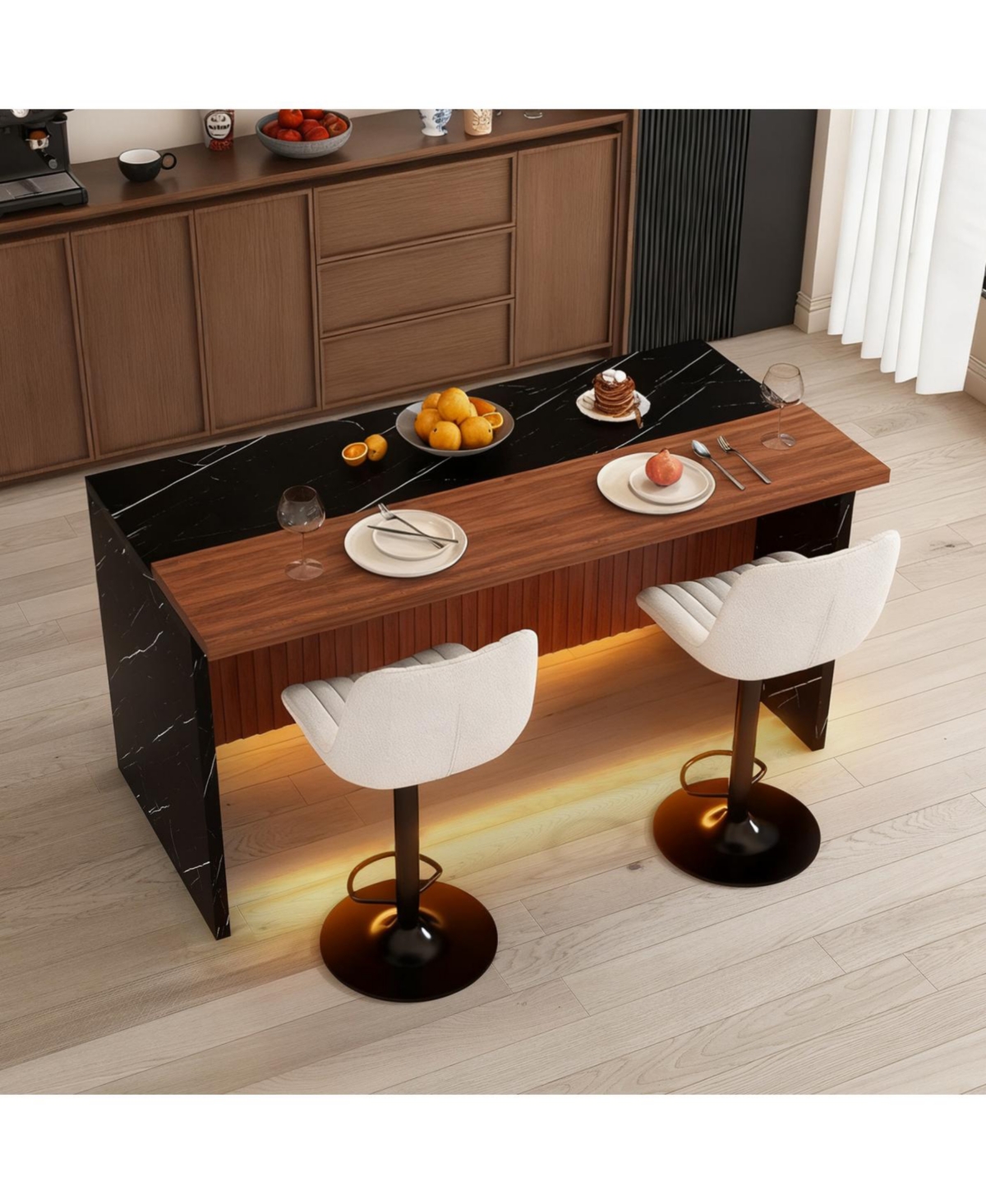 Streamdale White Marble Look Kitchen Island with Led Lighting