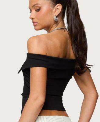 Women's Collared Off Shoulder Zip Up Top