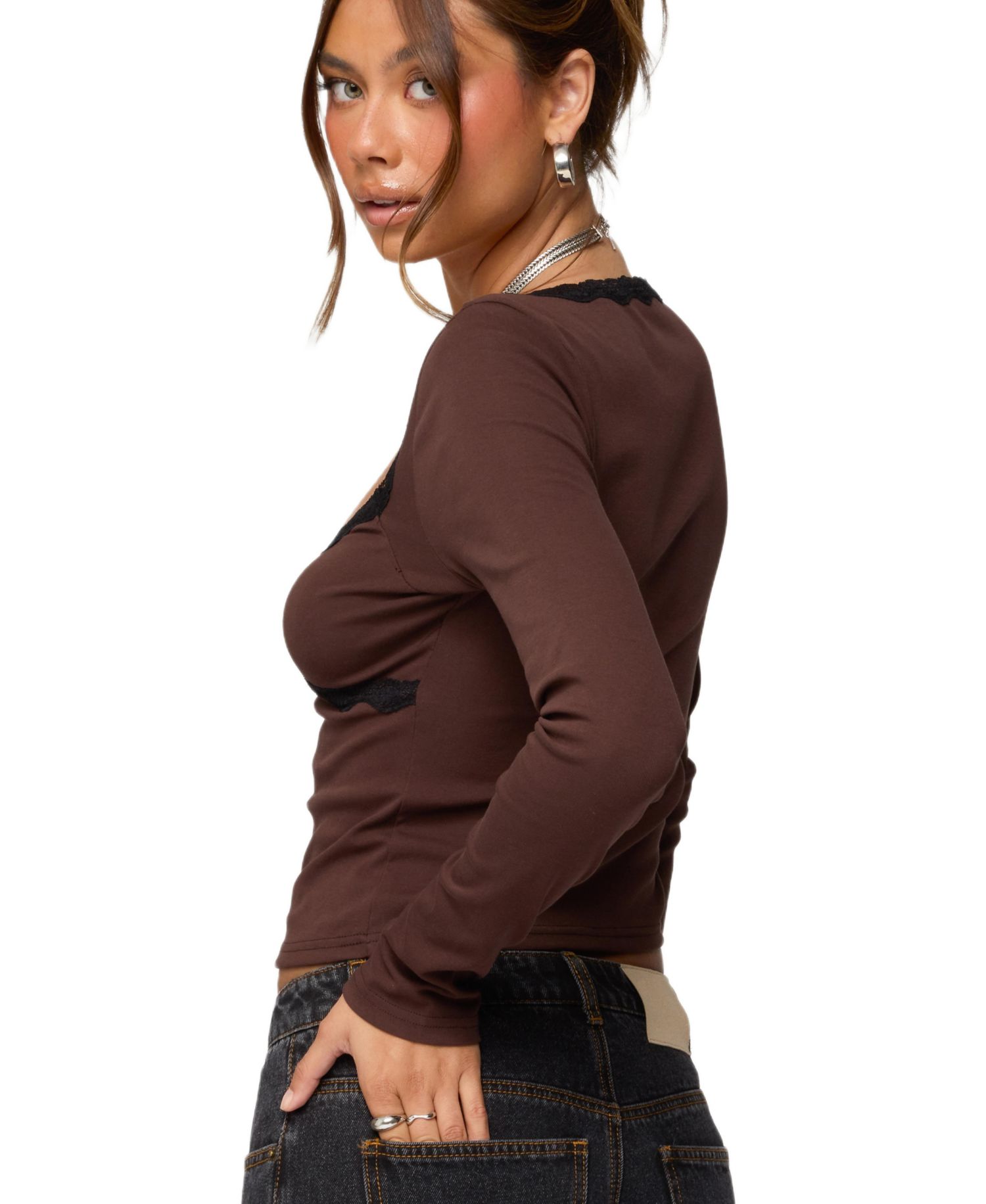 Women's Porta Contrast Lacey Top