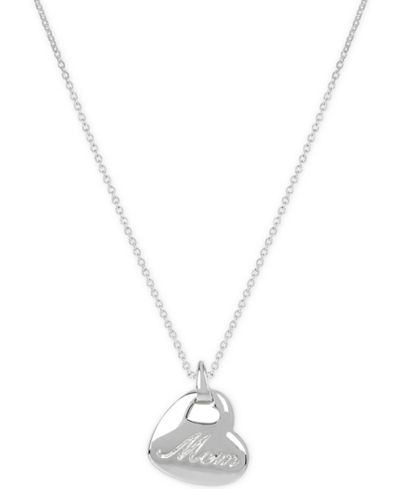 Touch of Silver Mom Heart Pendant Necklace in Silver-Plated Brass