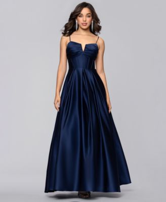 Long Glamour Satin Notch Boned Ballgown