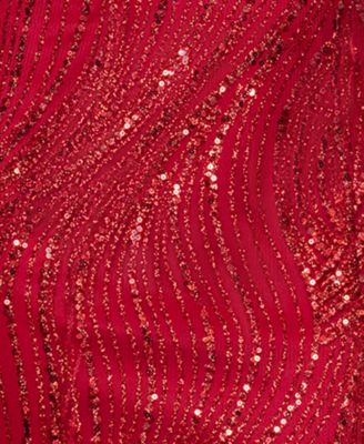 Juniors' Long Glitter Draped Illusion Bodice Gown 