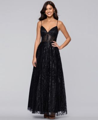 Juniors' Glitter Illusion Bodice Ballgown