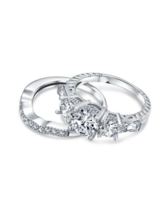  3-Stone CZ Promise Ring Set with Baguette Side Stones Sterling Silver