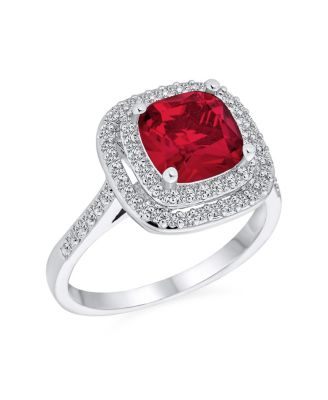 Art Deco Ruby Red Cushion-Cut Cubic Zirconia Cocktail Statement Ring Silver Plated