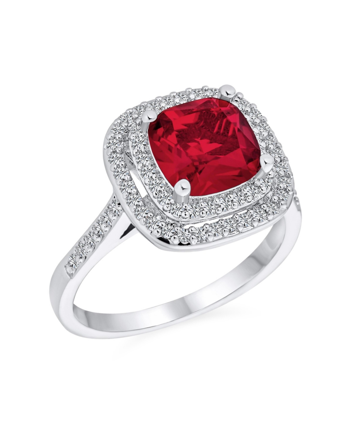 Bling Jewelry Art Deco Ruby Red Cushion-Cut Cubic Zirconia Cocktail Statement Ring Silver Plated