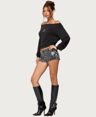 Women's Sequin Leopard Printed Micro Shorts