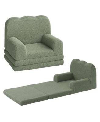 Kids Couch, 2-in-1 Convertible Teddy Fleece Fabric Toddler Sofa Chair, Soft Fold Out Couch Lounger for Kids