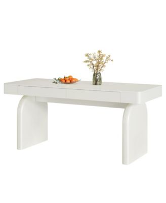 Modern Dining Table for 4-6 People, Rectangular White Glossy Kitchen Dining Room Table