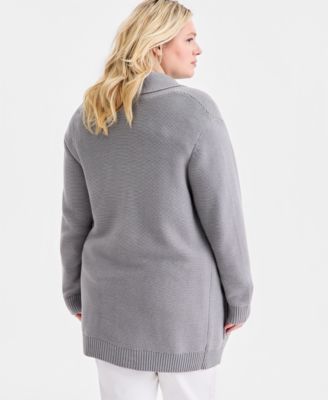 Plus Size Open-Front Garter-Stitch Cardigan