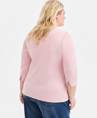 Plus Size Pima Cotton 3/4-Sleeve Top