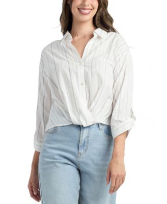 Women's Variegated Stripe Button-Up Top