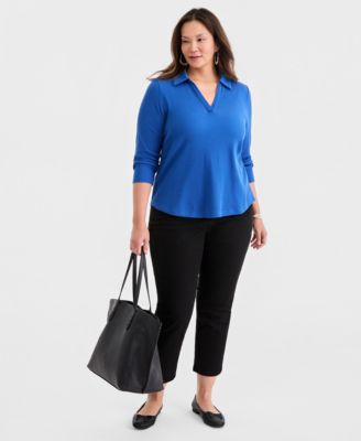 Plus Size Johnny-Collar Long-Sleeve Top