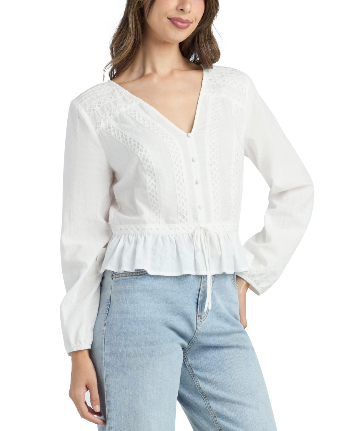 Bcx Women's Solid Dobby Long-Sleeve Top