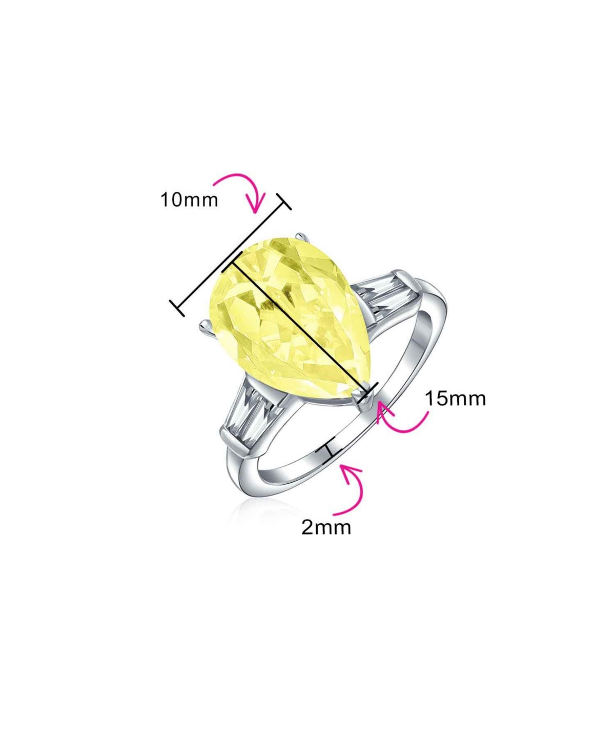 Bling Jewelry 7CT Yellow Pear-Shaped Cz Cubic Zirconia Statement Ring Baguette Side Stones Sterling Silver