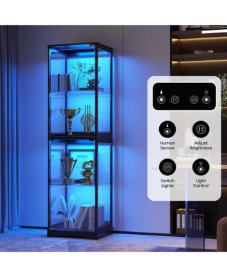 65" Glass Display Cabinet with Doors, Motion LED Light