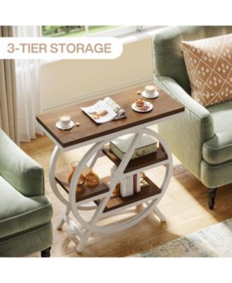 End Table, 3-Tier Faux Marble Side Table with Storage, Wood Narrow Sofa Side Table, Modern Nightstand and Bedside Table
