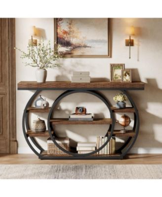 47" Console Table, 5-Tier Industrial Entryway Table with Metal Frame, Rustic Brown