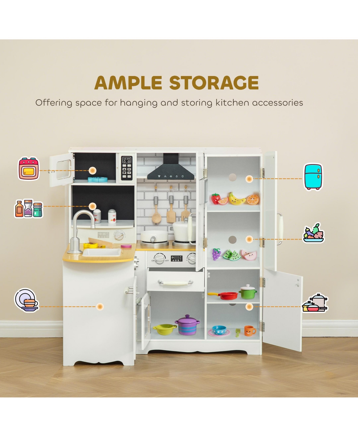 Qaba Large Kitchen Set w/ Full Set of Appliances Pretend Play Toy