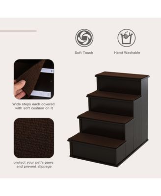 4-Step Wooden Pet Stairs, Small Animal Steps w/ Cushion 22 Lbs