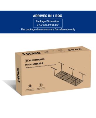 OHK38-E 36″ W × 96″ D Adjustable-Height Overhead Garage Storage Rack with 8 Hooks (White)