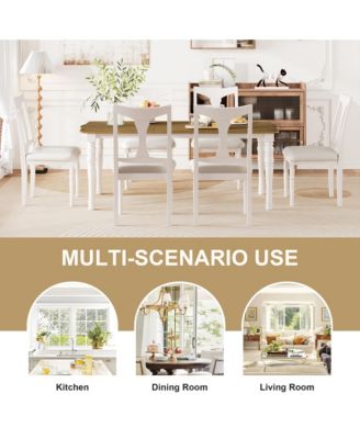 7-Piece Extendable Dining Set with 60-78 Inch Wood Table 6 Upholstered Chairs and Removable Leaf