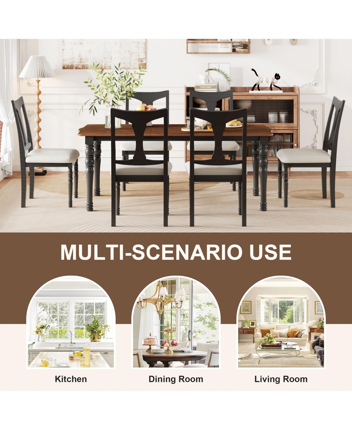 sumyeg 7-Piece Extendable Dining Set with 60-78 Inch Wood Table 6 Upholstered Chairs and Removable Leaf