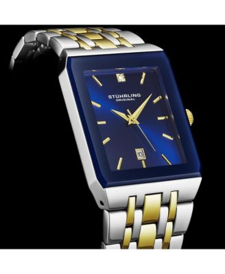 Empire Edge Two-Tone 4084 Rectangular Watch – Blue Dial Quartz Date Stainless Bracelet