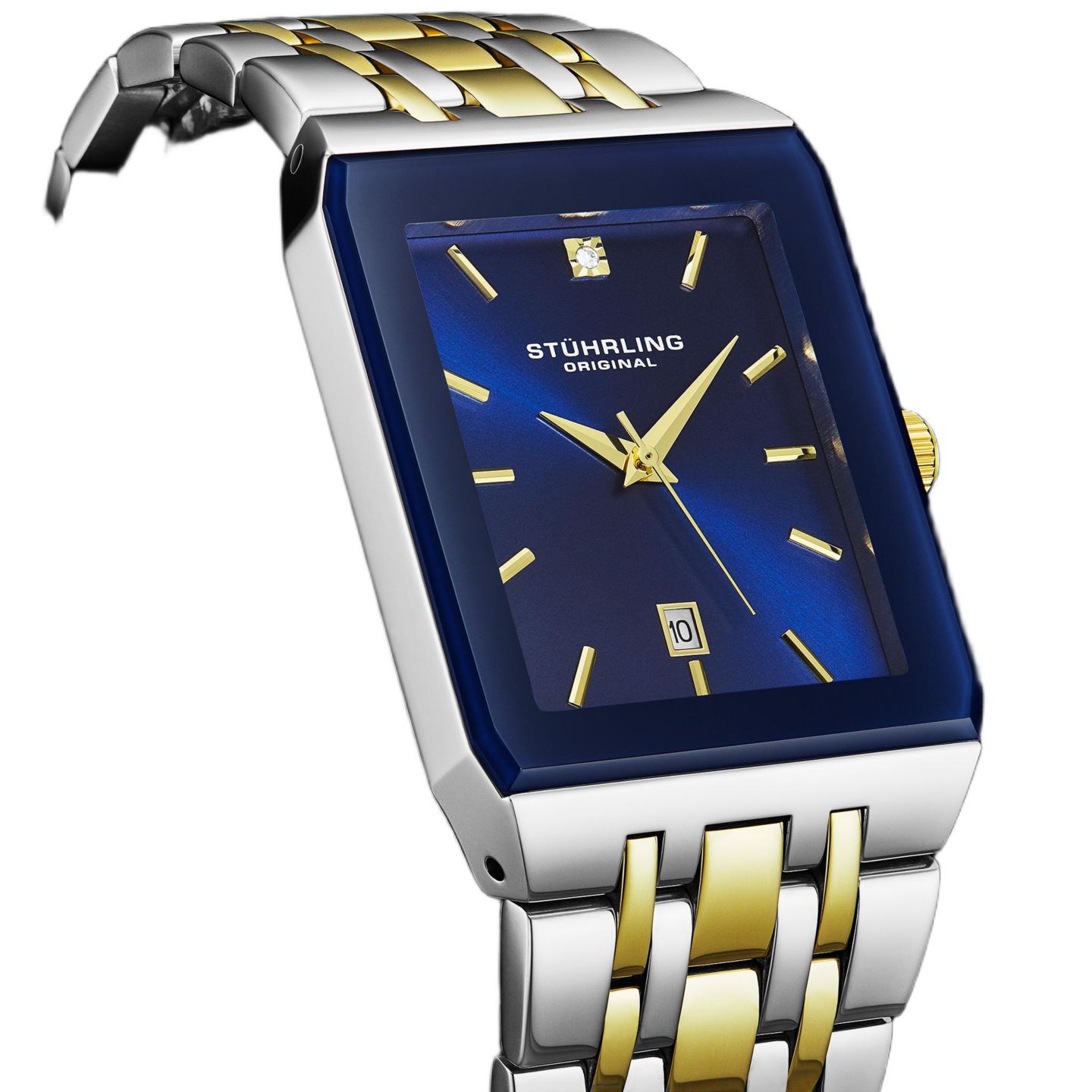 Женские часы Stuhrling Empire Edge Two-Tone 4084 Rectangular Watch - Blue Dial Quartz Date Stainless Bracelet, цвет: Синий — фото 3
