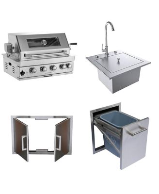 32" Built-In Gas Grill Outdoor Kitchen with Infrared Burner, Sink & Storage