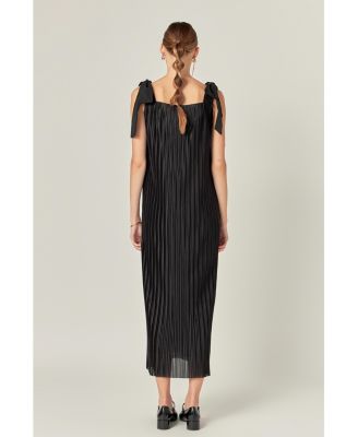 Women's Bow Detailed Pleated Maxi Dress