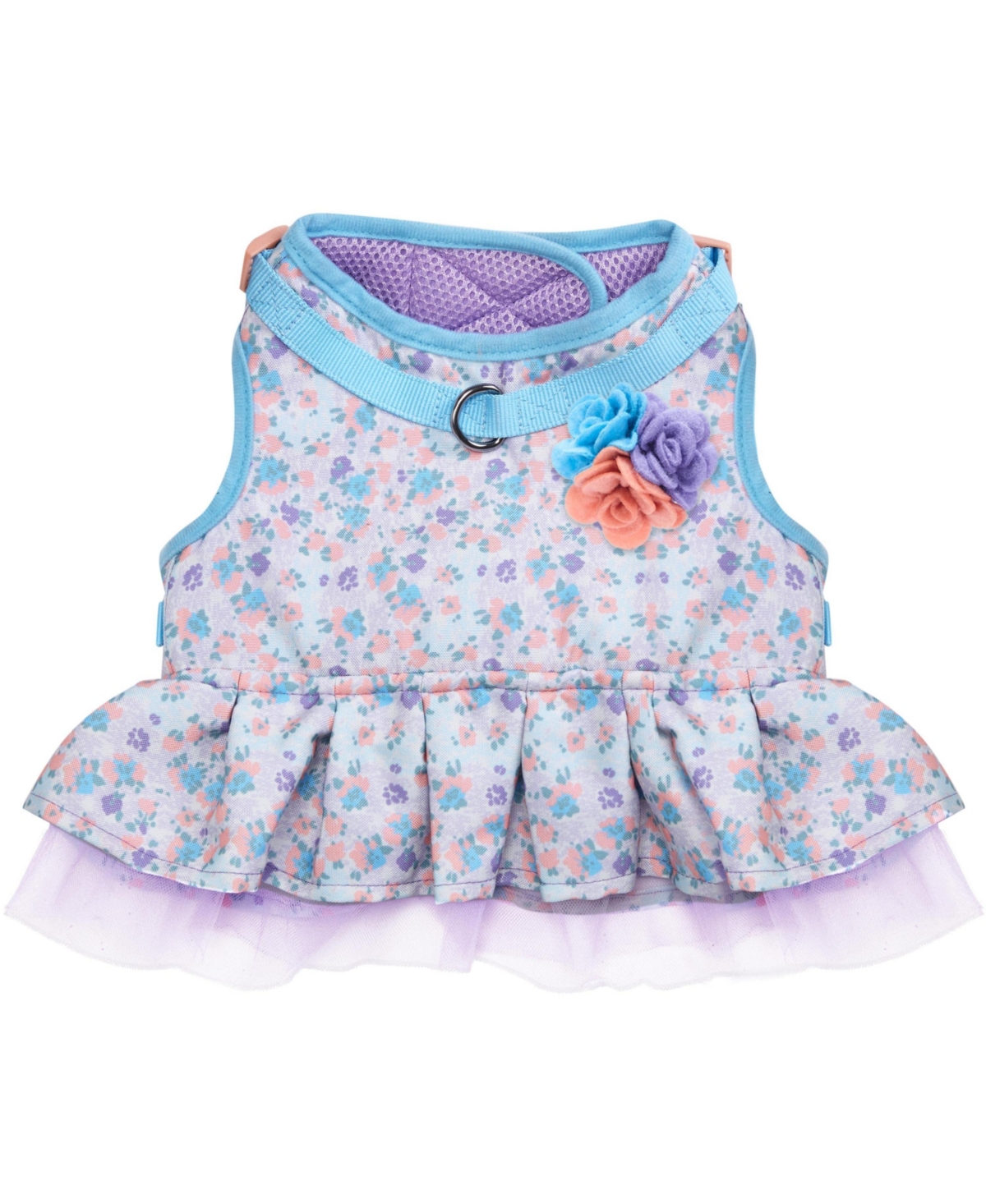 Blueberry Pet Made Well Floral Print Dog Dress Harness with Felt Flower Accessory Lavender Color XSmall